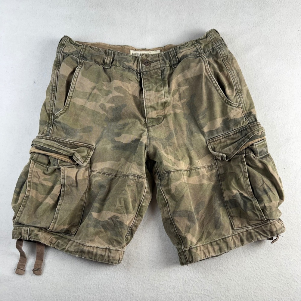 Abercrombie & Fitch Mens Camo Cargo Shorts Green Camouflage Size 29 Multi Pocket
